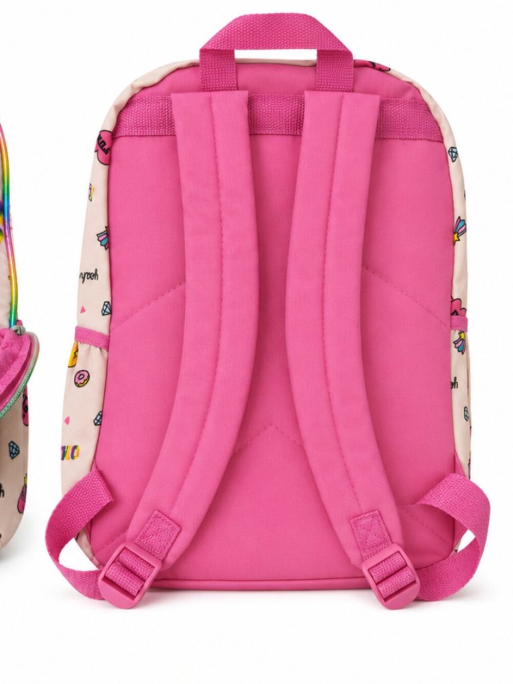 Girls Pink Rainbow Glitter Backpack Pom Pom Have Fun Dream Big School Bag - Picture 3 of 4